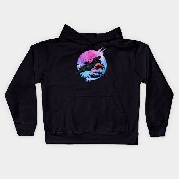 T-rex Waves Kids Hoodie by pilipsjanuariusDesign